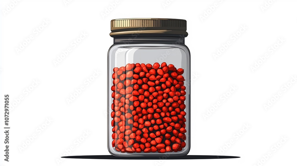 Simple Jar of Red Pepper Seeds against a Clean White Background Simple Jar of Red Pepper Seeds against a Clean White Background
