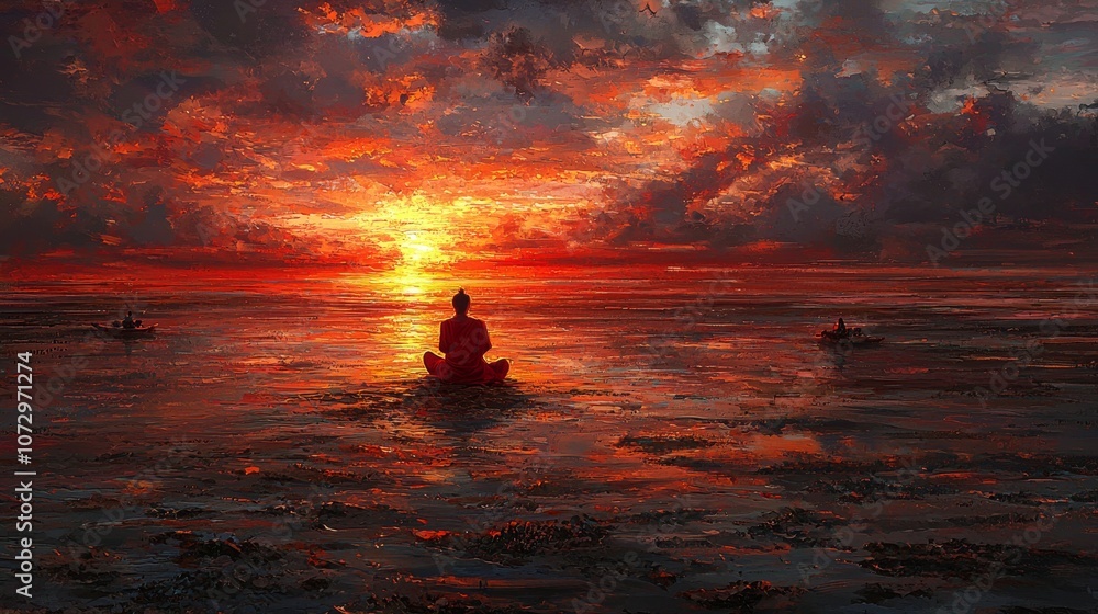 Serene Beach Sunset with Meditation Scene Serene Beach Sunset with Meditation Scene