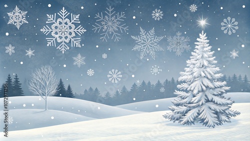 Wallpaper Mural A serene winter wonderland landscape featuring a snow-covered forest and a solitary Christmas tree Torontodigital.ca