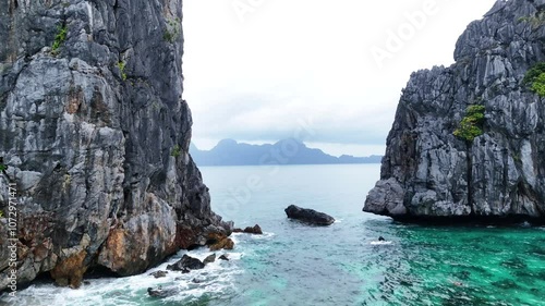 Wallpaper Mural Aerial drone shot of big lagoon in el nido. People enjoying the kayaking over there. Torontodigital.ca