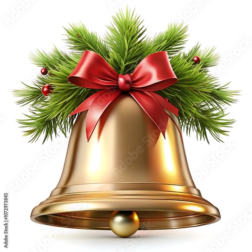 Stylish Xmas Bell on White. Christmas Bell Isolated Background.