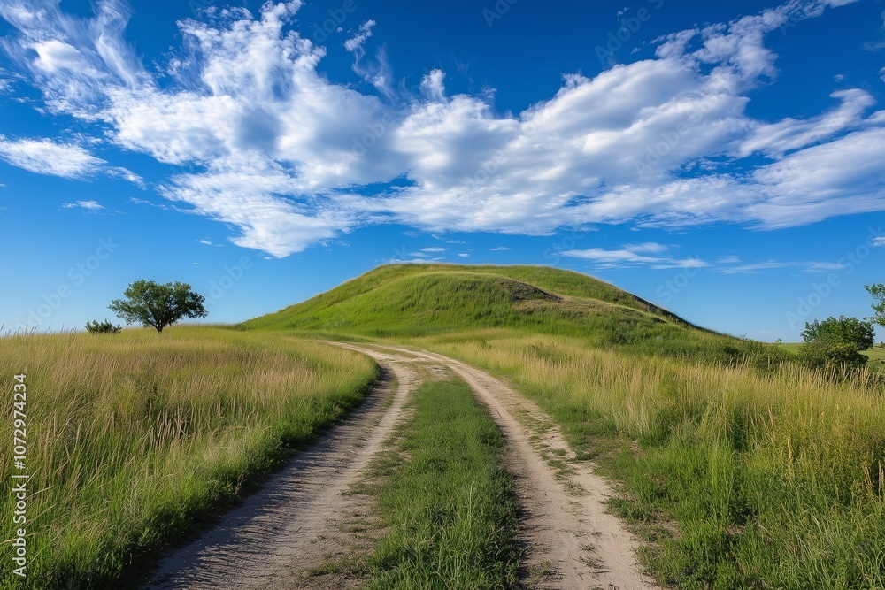 View from below featuring a mound alongside a rural dirt pathway View from below featuring a mound alongside a rural dirt pathway