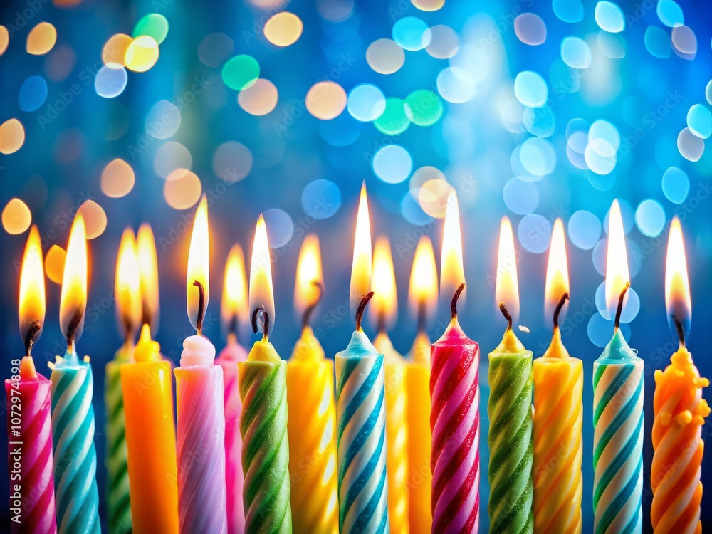 Colorful Birthday Candles on a Vibrant Blue Background, Perfect for ...
