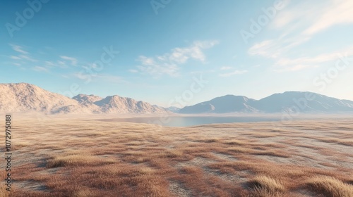 Minimalist landscape of drought land and a dry lake.