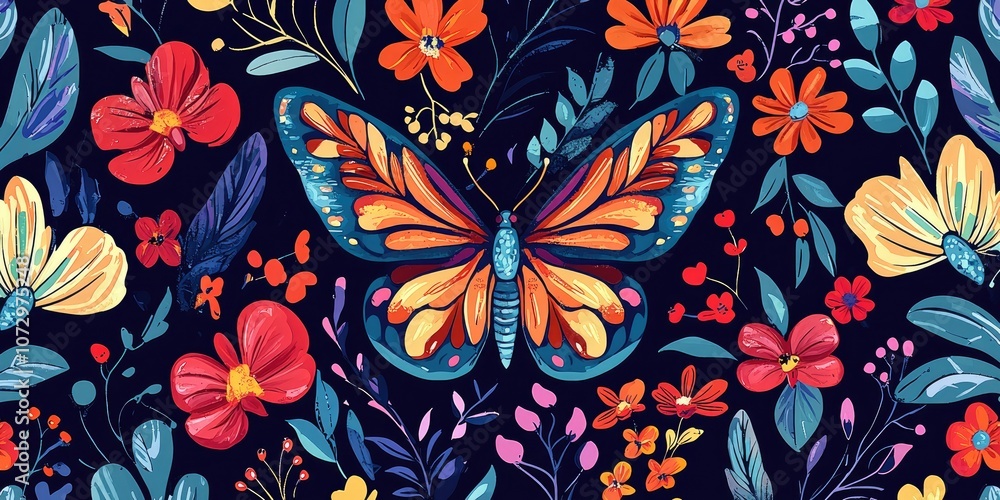 Butterfly pattern with floral elements. Butterfly pattern with floral elements.
