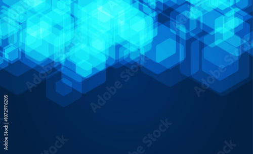 Modern abstract blue background with glowing hexagons. Hexagon shape design. for brochure, science, website, banner, flyer, presentation, cover