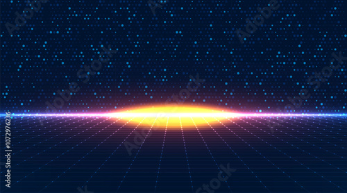 Retro futuristic background. Digital landscape cyber concept