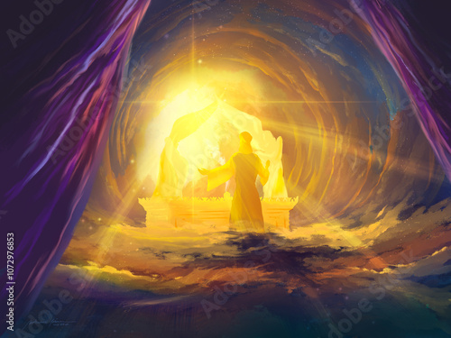 In The Most HolyDepiction of the High Priest in the Most Holy Place of the heavenly sanctuary. 3d rendering biblical illustration. Christ the intercessor. Gospel in the book of Hebrews. 2024