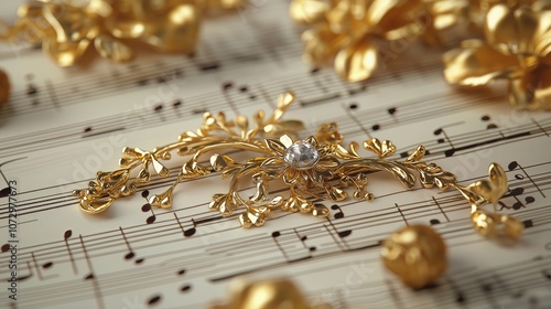 Music Sheet with Gold Embellishments