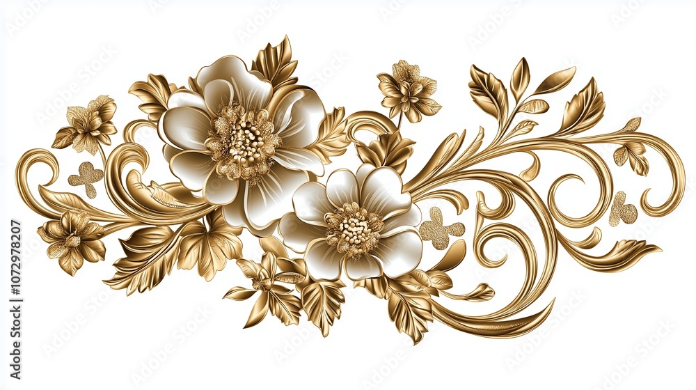 Baroque-Inspired Floral Motif with Twisting Vines Baroque-Inspired Floral Motif with Twisting Vines