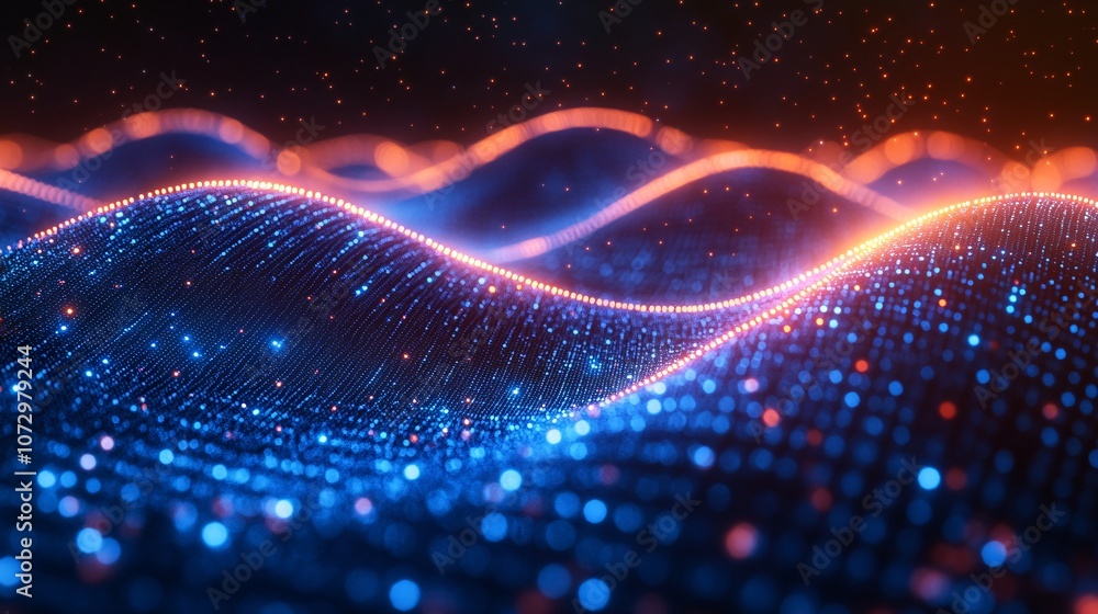 Floating Neon Points Above a Blue Background Floating Neon Points Above a Blue Background