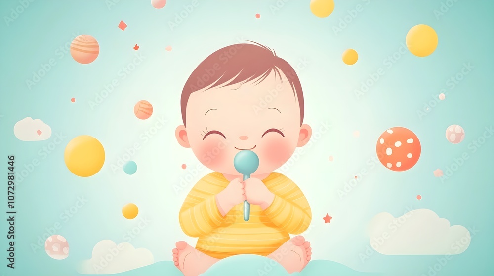 baby with rattle kawaii baby with rattle kawaii