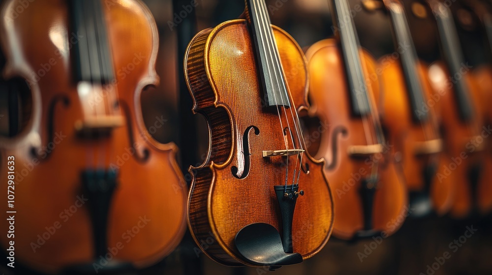 Fototapeta premium A close-up shot of a violin, showcasing its intricate details. This image is perfect for illustrating articles about music, instruments, or classical music.