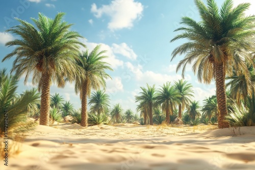 Bright Sunlit Palm Trees in Sandy Terrain