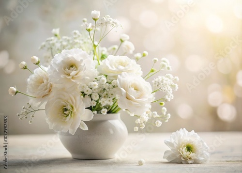 Elegant Minimalist White Floral Arrangement on Clean Background for Wedding Invitations and Sophisticated Design Projects