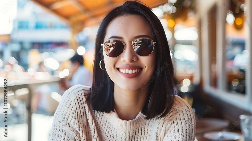 It is time to refresh look with new sunglasses. Indoor portrait of attractive joyful woman on shopping, standing in optician store and trying on trendy eyewear near mirror
It is time to refresh look with new sunglasses. Indoor portrait of attractive joyful woman on shopping, standing in optician store and trying on trendy eyewear near mirror