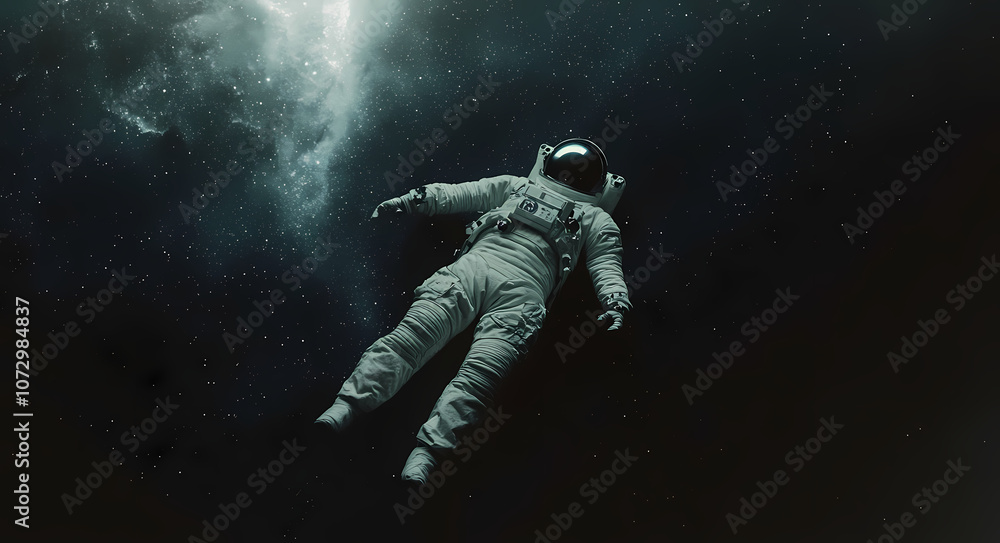 Full-Body Shot of an Astronaut Floating in Space with a Stunning Nebula Backdrop – Panoramic, Photorealistic, and Cinematic Space Illustration Full-Body Shot of an Astronaut Floating in Space with a Stunning Nebula Backdrop – Panoramic, Photorealistic, and Cinematic Space Illustration