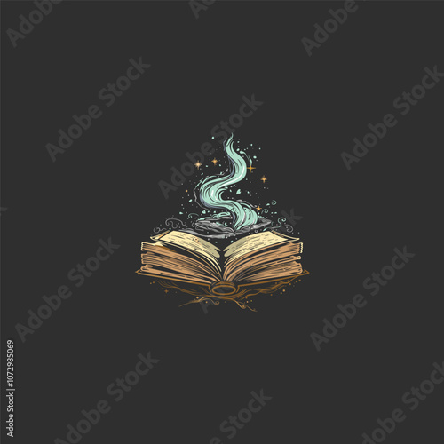 Magic book vintage design vector logo engraving artwork