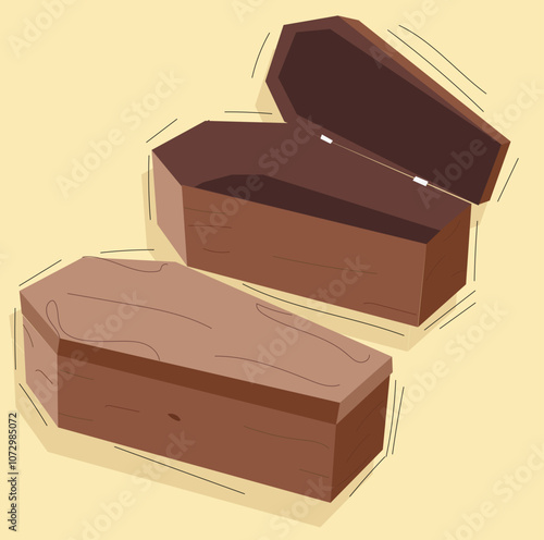wooden coffin vector .Coffin Flat Illustration and icon, 