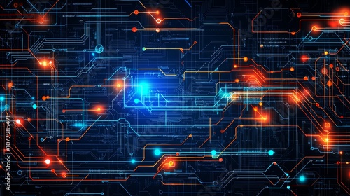 Futuristic Neon Circuit Blueprint Design