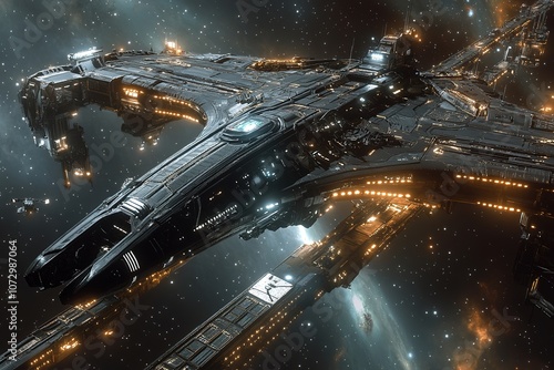 Fototapeta Naklejka Na Ścianę i Meble -  Majestic spaceship docked at an interstellar space station