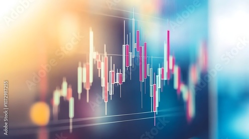 A close-up of a financial chart displaying candlestick patterns and market trends.