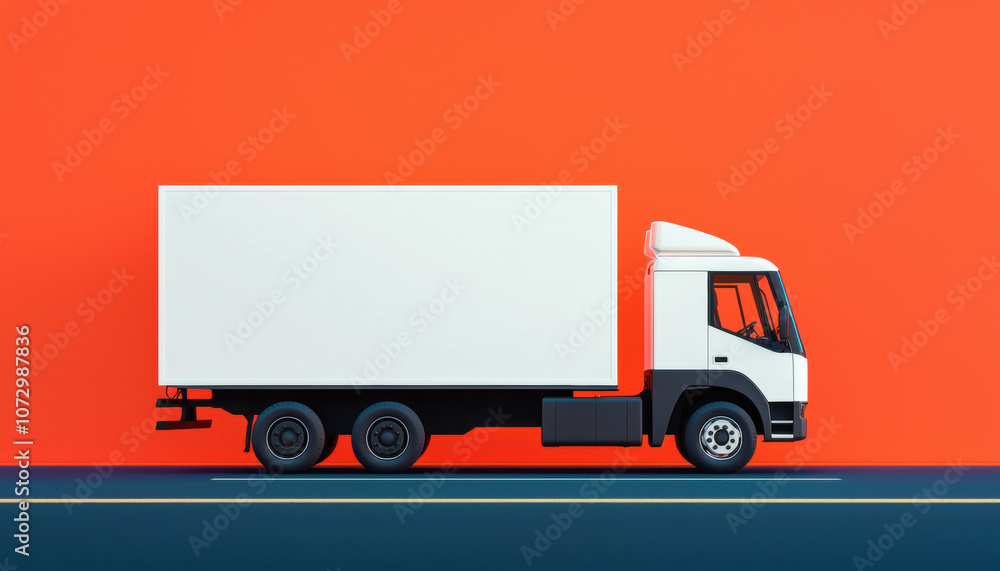 A minimalist depiction of a white delivery truck on a vibrant orange background, highlighting transportation and logistics. A minimalist depiction of a white delivery truck on a vibrant orange background, highlighting transportation and logistics.