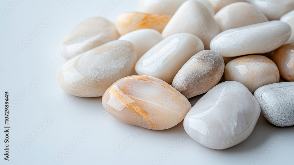Assorted Calming White Stones on a Smooth Surface, Perfect for Decorative or Wellness Purposes, Ideal for Natural Home Decor and Relaxation Activities Assorted Calming White Stones on a Smooth Surface, Perfect for Decorative or Wellness Purposes, Ideal for Natural Home Decor and Relaxation Activities