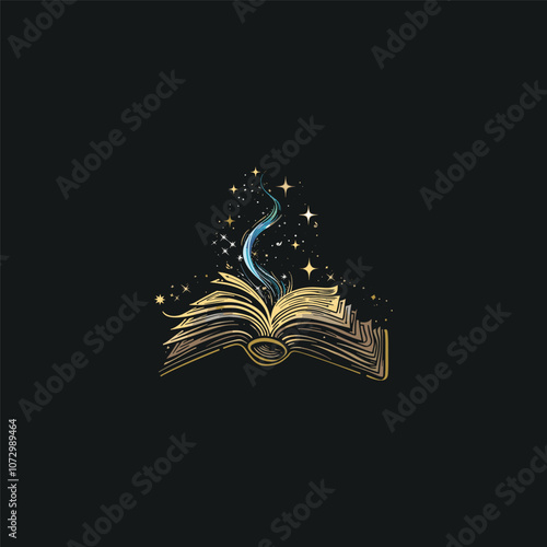 Magic book vintage design vector logo engraving artwork