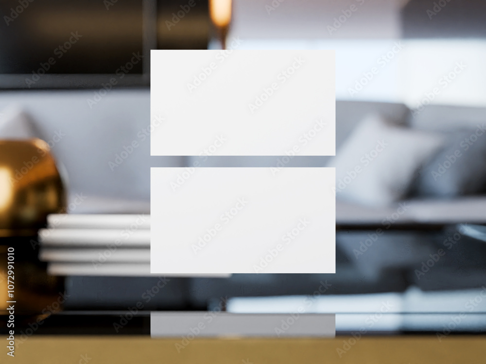 Clean minimal business card mockup with interior background Clean minimal business card mockup with interior background