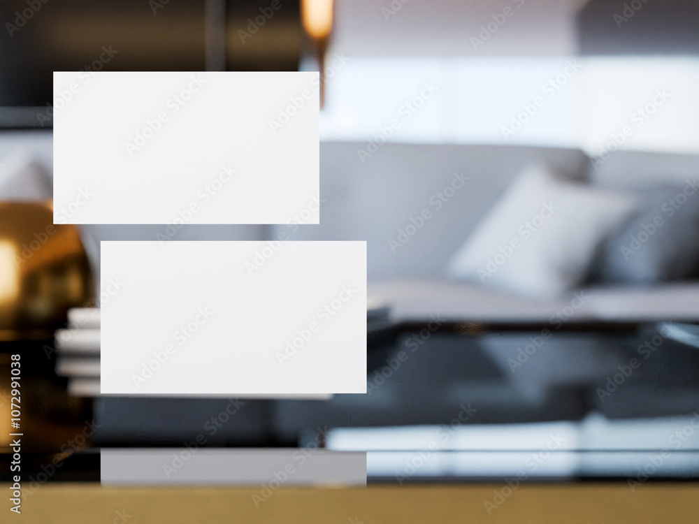 Clean minimal business card mockup with interior background Clean minimal business card mockup with interior background