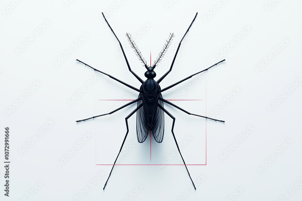Close-up of a black mosquito on a white isolated background, highlighting its intricate features and details. Close-up of a black mosquito on a white isolated background, highlighting its intricate features and details.