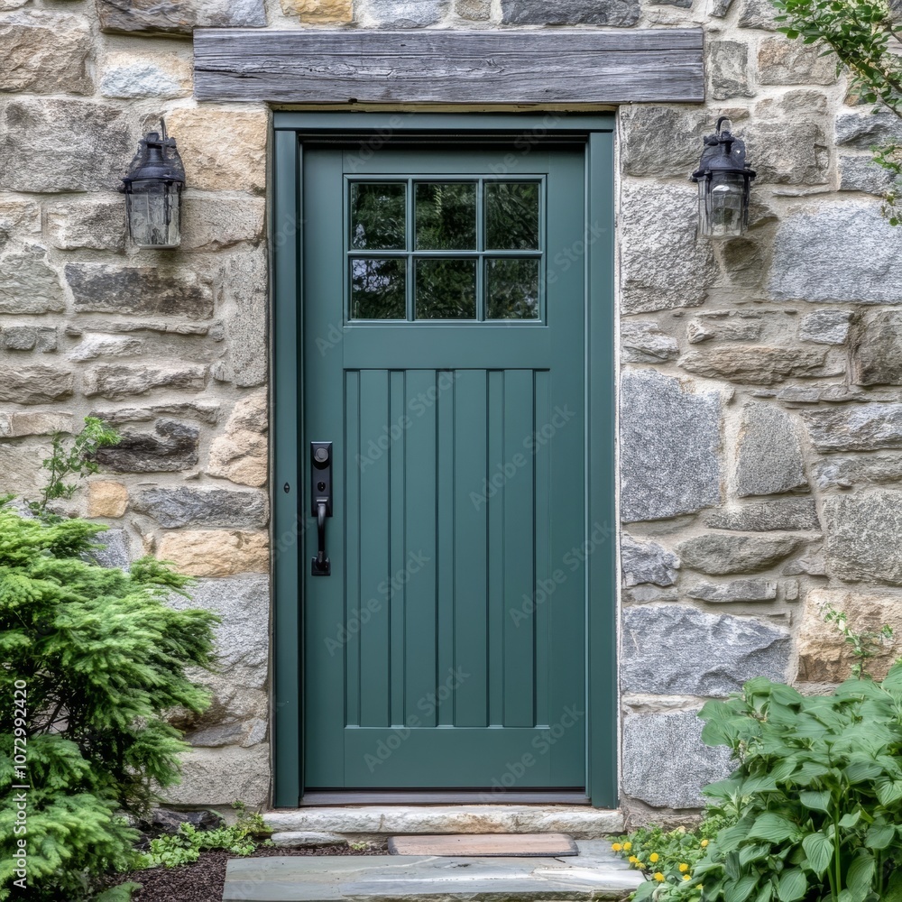 Fototapeta premium Stone House Green Door Closed