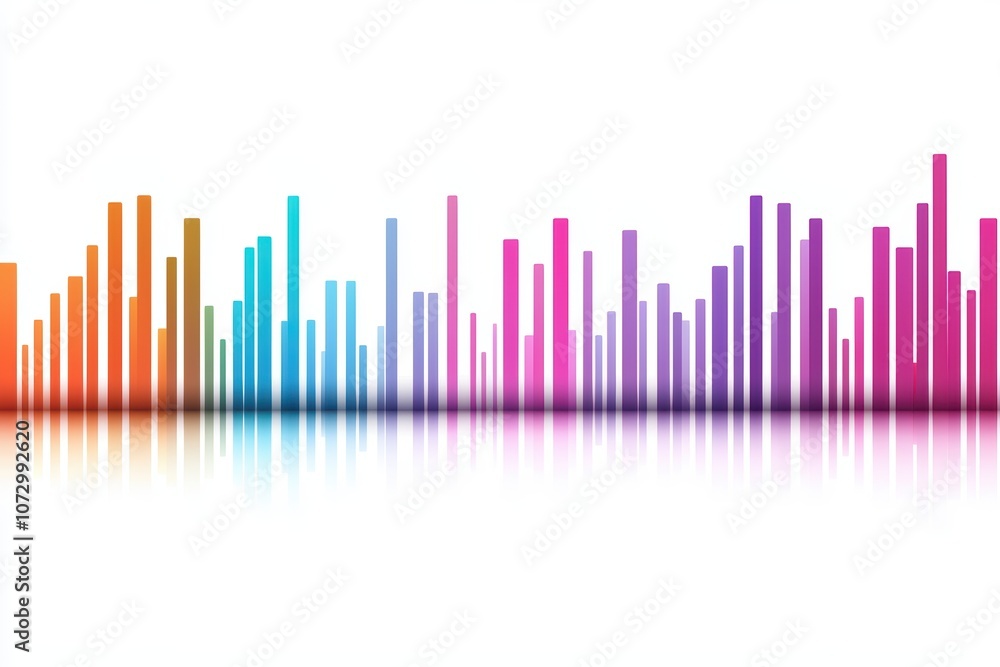 Colorful sound wave graphic with reflection on white background for music and audio visualization. Colorful sound wave graphic with reflection on white background for music and audio visualization.
