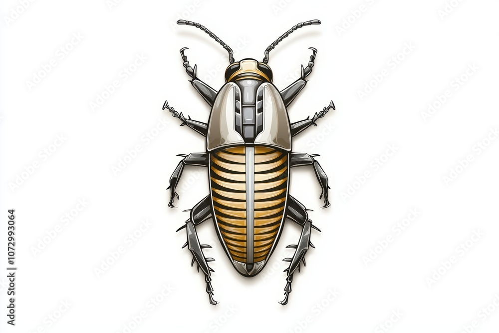 Detailed illustration of a cockroach on a white isolated background.