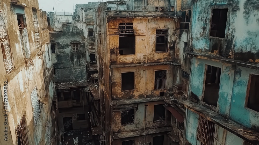 Dilapidated buildings in an impoverished urban Dilapidated buildings in an impoverished urban