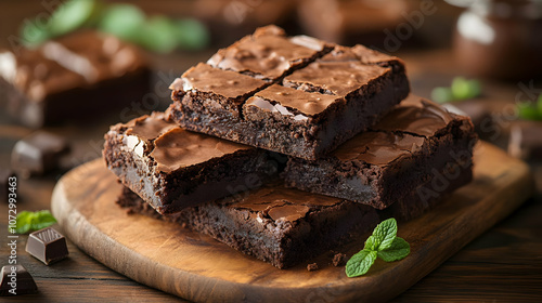 Chocolate Brownies with Mint - Food Photography