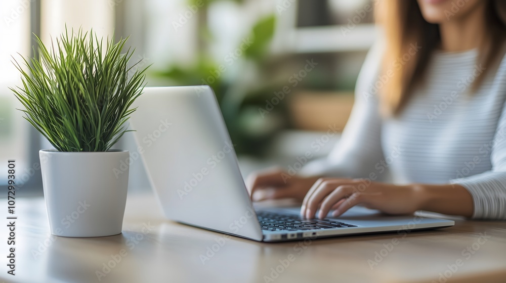 Modern home office scene featuring a focused individual in a comfortable chair,utilizing laptop an web camera for remote hiring success,accompanied by natural lighting ,potted plant decor,and spacious Modern home office scene featuring a focused individual in a comfortable chair,utilizing laptop an web camera for remote hiring success,accompanied by natural lighting ,potted plant decor,and spacious