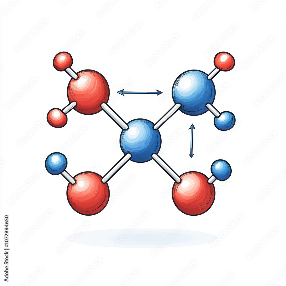 Illustration of a molecular structure with red and blue atoms on a white isolate background. Illustration of a molecular structure with red and blue atoms on a white isolate background.
