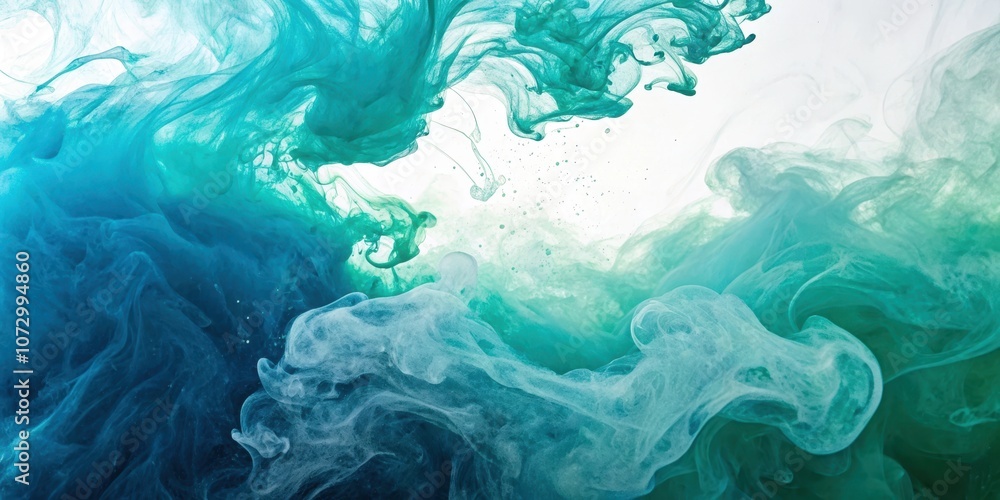 Abstract Swirling Ink in Teal and White Colors, Creating Organic Patterns and Shapes Abstract Swirling Ink in Teal and White Colors, Creating Organic Patterns and Shapes