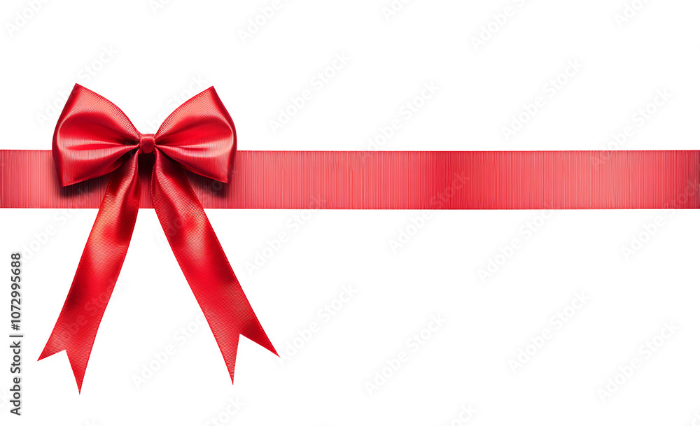 A large red ribbon bow on the left of a long straight piece of ribbon and a vertical piece to be used as a border for a birthday or Christmas banner, border isolated against a transparent background A large red ribbon bow on the left of a long straight piece of ribbon and a vertical piece to be used as a border for a birthday or Christmas banner, border isolated against a transparent background