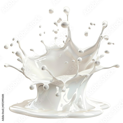 White milk or cream wave splash with splatters and drops isolated on a transparent background