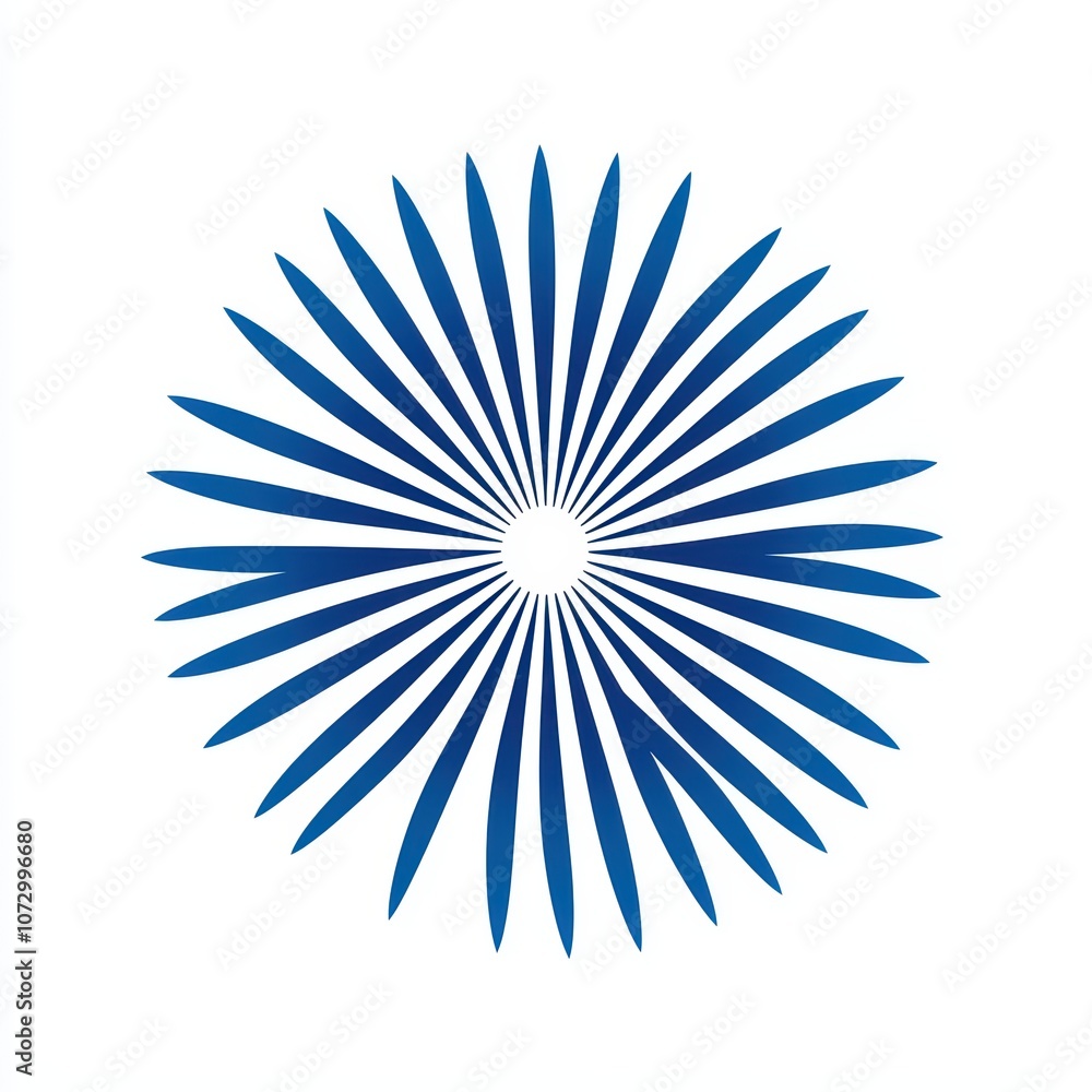 Stylized blue sunburst design, ideal for creative projects, on a white isolated background. Stylized blue sunburst design, ideal for creative projects, on a white isolated background.