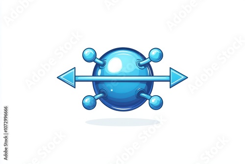 Stylized blue molecule with arrows, isolated on white background.