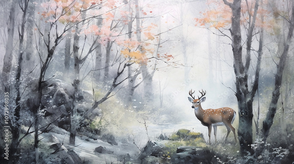 Fototapeta premium a beautiful deer standing in the middle of a forest
