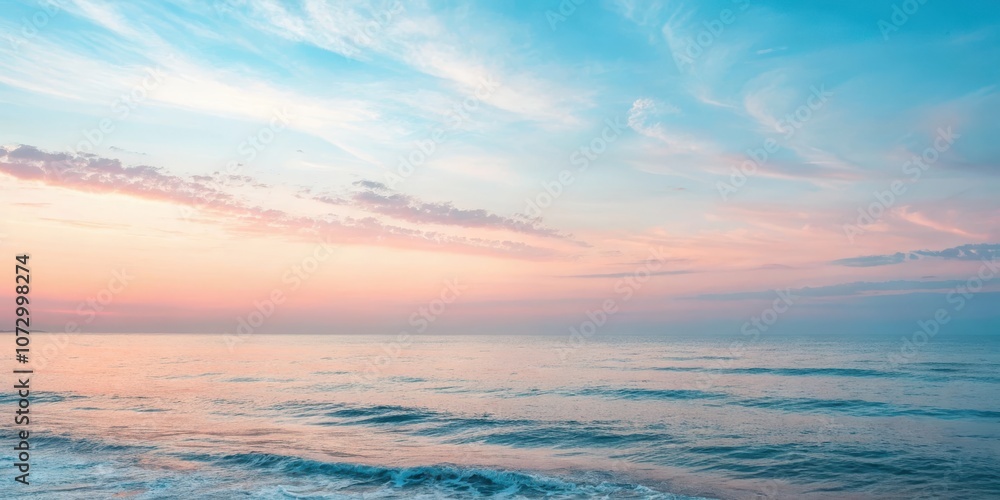 Serene Seascape at Dawn, with Soft Pink and Blue Hues in the Sky Serene Seascape at Dawn, with Soft Pink and Blue Hues in the Sky