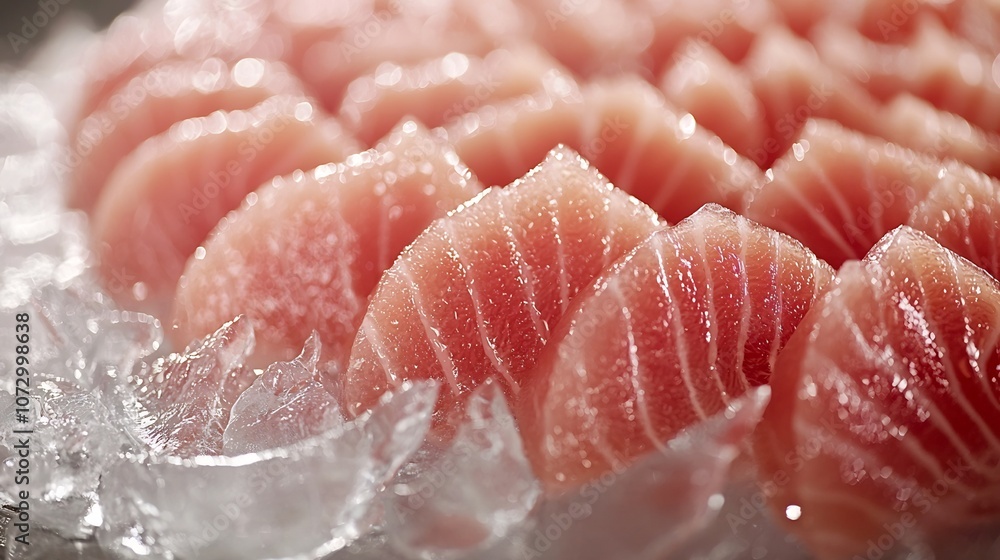 Thinly Sliced Icy Sashimi on Elegant Display with Copy Space Thinly Sliced Icy Sashimi on Elegant Display with Copy Space