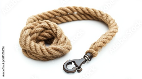 Strong and Secure: A sturdy natural fiber rope with a secure knot and a strong metal clasp. Perfect for nautical themes, security concepts, or crafting projects. 