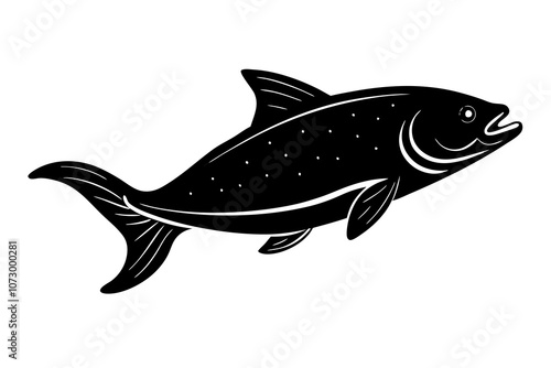 Levitating Halibut Fish Silhouette Vector.