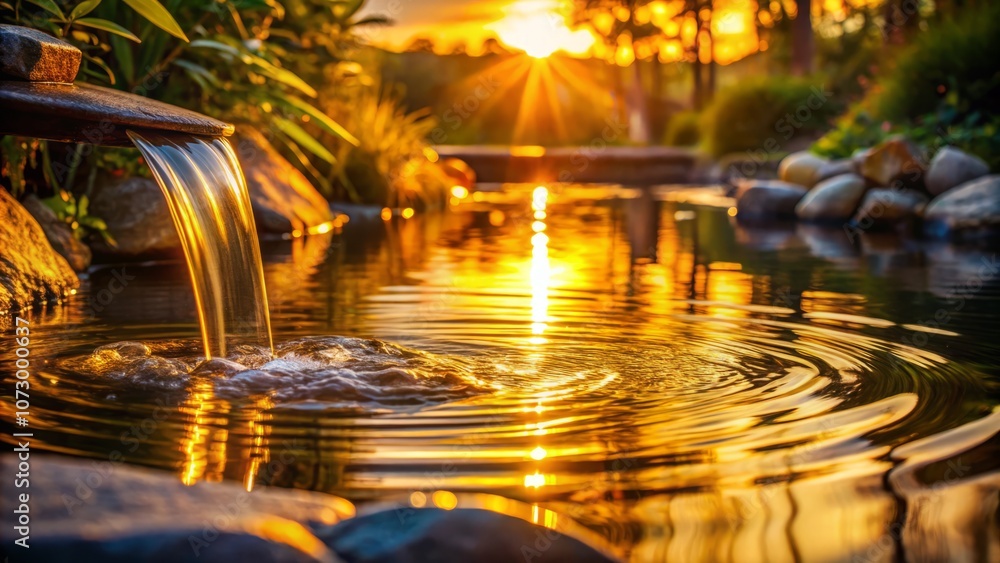 Serene Water Feature with Gentle Ripples and Sunlight Reflections for Tranquil Ambiance and Relaxation in Soft Low Light Photography Serene Water Feature with Gentle Ripples and Sunlight Reflections for Tranquil Ambiance and Relaxation in Soft Low Light Photography